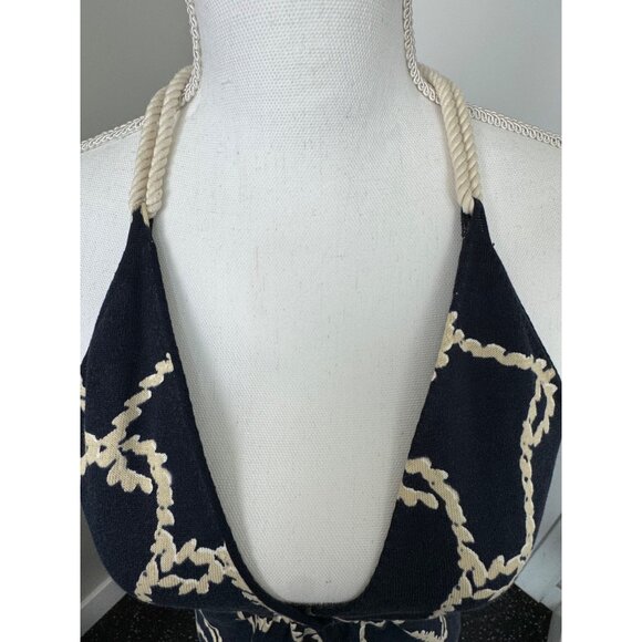 J.Crew Womens Navy & Beige Rope Print Halter Top With Deep V-Neckline - NWOT - Picture 2 of 16